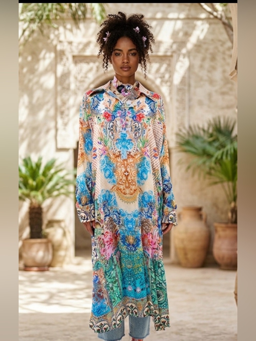 Aratta Multicolor Floral Long Sleeve Dress